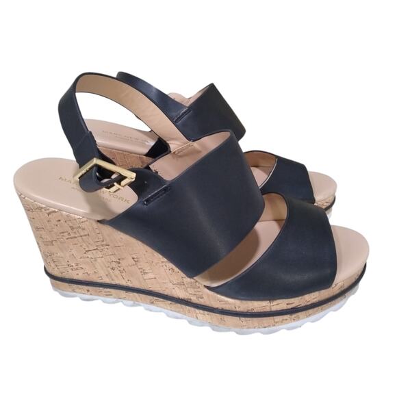[H412] Andrew Marc New York Black Platform "Roman" Wedges Sandals, Size 10M - Picture 1 of 8